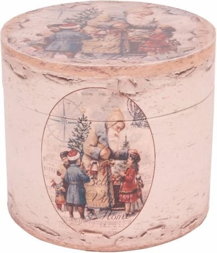 Dutch Style - Opbergdoos - rond - Ø20 cm - Kerstman met kinderen - mdf - PU leer