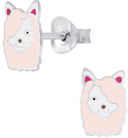 Joy|S - Zilveren Alpaca oorbellen - 6 x 9 mm - roze lama - sterling zilver 925