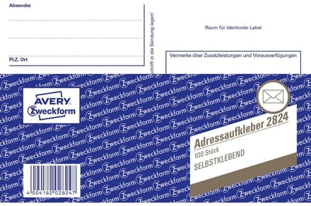 Avery 2824, Wit, Rechthoek, A6, Papier, 148 mm, 105 mm