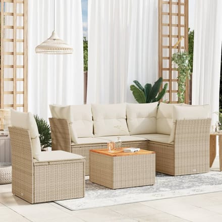 vidaXL - 6-delige - Loungeset - met - kussens - poly - rattan - beige