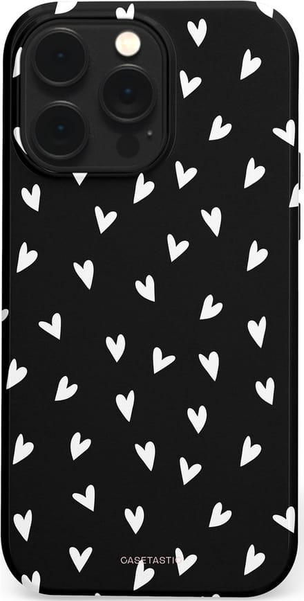 Casetastic hoesje geschikt voor Apple iPhone 14 Pro Max - MagSafe - Dubbellaagse bescherming - Stippen Hart - Fashion Case - Zwart Grijs