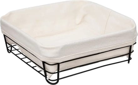 5Five - Broodmand Bistro - metaal/stof - vierkant - zwart/creme wit - 25 x 10 cm