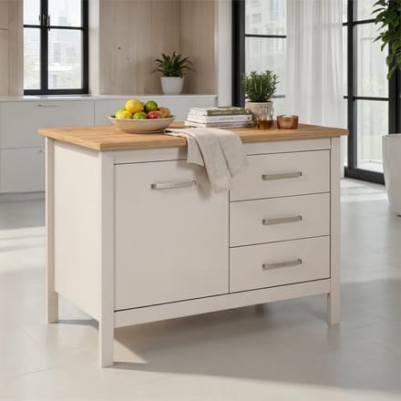 Interlink - kookeiland Piazza cachemire-warm wit en eik met 3 laden en 1 deur - 124x75cm
