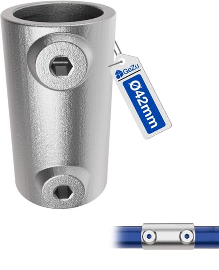 GeZu Impex Gegoten Koppelbus Ø 42 mm Verzinkt Vuur Zilver Externe Verbindingsklem Buisfitting Rechte Connector