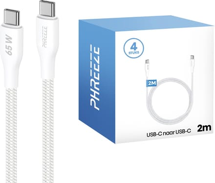 Usb C kabels 2 meter - 4 pack - 65w fast charge & 480mbps data - Stevig nylon - Phreeze