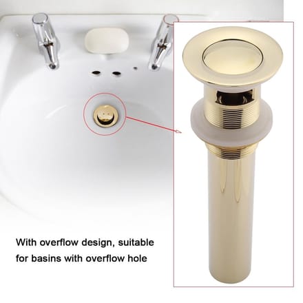 G1 1 4 Messing Badkamer Wastafel Pop-up Afvoer Montage met Overloop (Zirkonium Goud) white