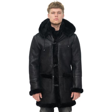 Heren winter schapenvacht capuchon duffelcoat-Helsinki