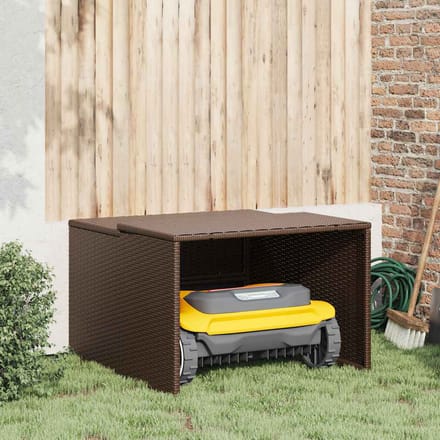 vidaXL - Garage - voor - robotmaaier - 86x90x52/57 - cm - poly - rattan - bruin