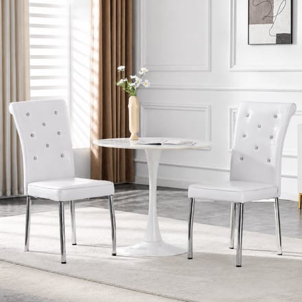Eetkamerstoelen - Set Van 2 - Gestoffeerde eetkamerstoel - Eetkamerstoel - Eettafelstoel - Eetkamerstoelen - Stoel - Retro stijl - Wit,zilver