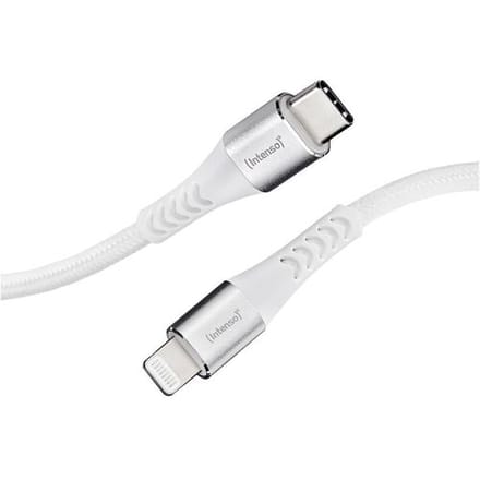 Intenso 7902002 USB-kabel USB 2.0 USB-C stekker, Apple Lightning stekker 1.50 m Wit Stoffen mantel