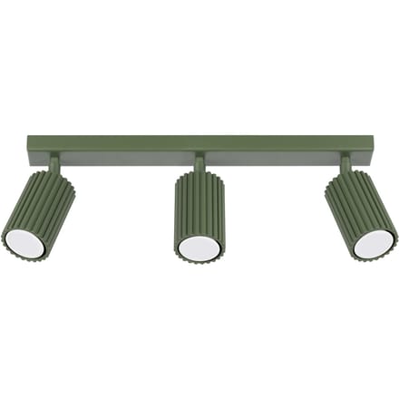 Plafondlamp KARBON 3L met 3 geribbelde spots in lijn - Sollux Lighting - IP20 - Olijfgroen aluminium behuizing - 45 x 6.5 x 16.5 cm - 3 x GU10 LED, exclusief lichtbron - 3 x 10 W - Minimalistische plafondlamp voor slaapkamer, woonkamer en gang