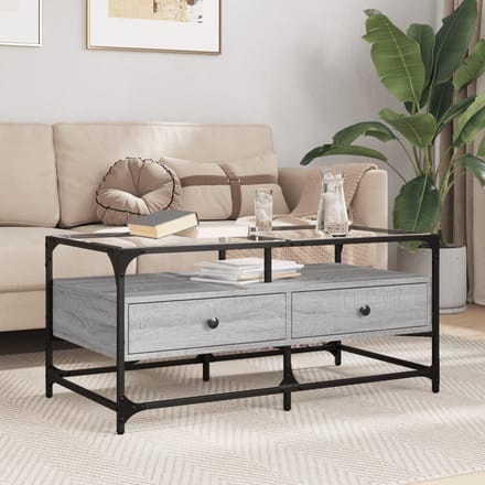 vidaXL - Salontafel - met - glazen - blad - 98,5x50x45 - cm - staal