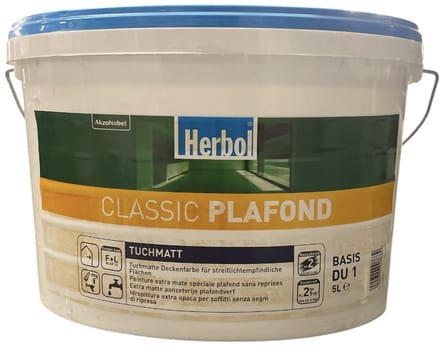 Herbol Classic Plafond - Extra matte plafondverf voor binnen op waterbasis - 5 L - RAL 9010 Pure White ( gebrokenwit)