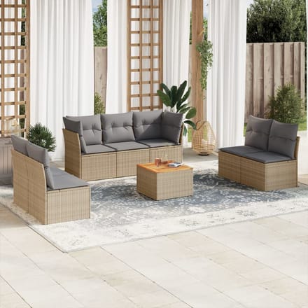 vidaXL - 8-delige - Loungeset - met - kussens - poly - rattan - beige