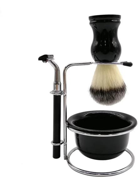 4-in-1 Heren Scheerset - scheerkwast- scheermes-RVS houder- cadeautip