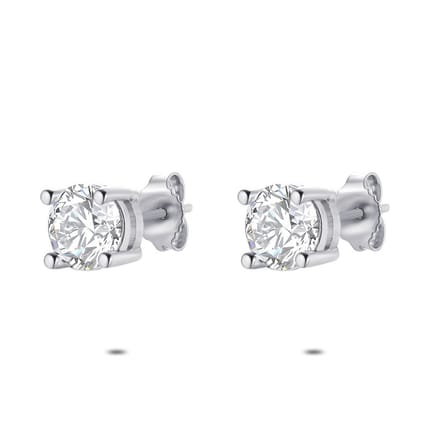 Twice As Nice Oorbellen in zilver, 1 zirkonia, 7 mm