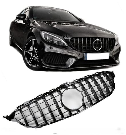 Grill Compatible met Mercedes C-Klasse W205 2014-2018 Zwart