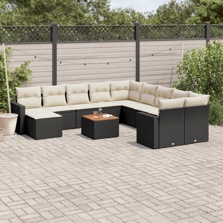 vidaXL - 12-delige - Loungeset - met - kussens - poly - rattan - zwart