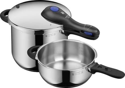WMF Perfect Plus - Snelkookpannenset - 3.0L + 6.5L - RVS - Stapelbaar - Vlambeveiliging - Inductie