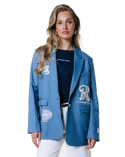 Colourful Rebel Jesra Pinstripe Melange Single Breasted Blazer- L
