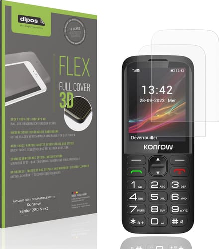 dipos FLEX – 2x Matte Screenprotector geschikt voor Konrow Senior 280 Next | Volledige Schermbescherming | Case-Friendly