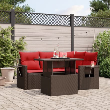 vidaXL - 5-delige - tuinbankset - met - kussens, - bruin - polyrotan