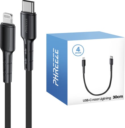 4x oplader geschikt voor iPhone - 30cm kort - Kabels geschikt voor Lightning - Oplaadkabel - Phreeze
