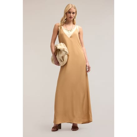 Motivi Long Double Viscose Dress Beige Größe: 36 | Maxikleider Outlet | Damen | Braun