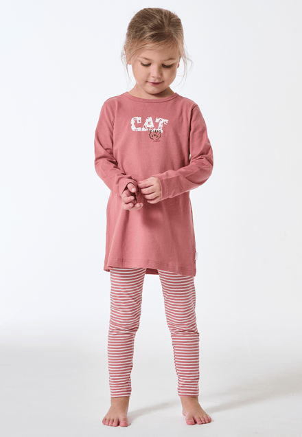 Pyjama lange interlock legging kat streepjes oudroze - Kids Nightwear 92