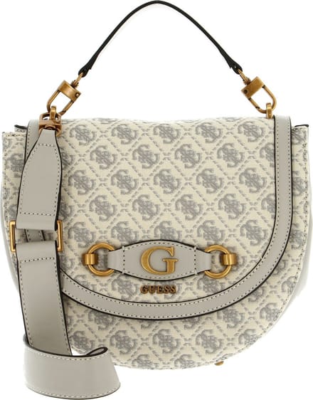 GUESS Schoudertas Izzy Flap Saddle Bag Dove Logo Beige