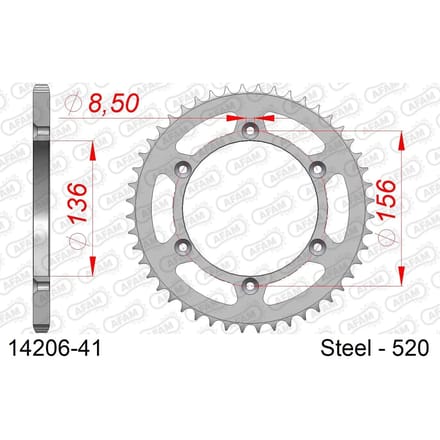 Stalen tandwiel Afam 520 41 dents