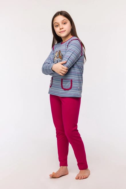 Woody pyjama meisjes/dames - multicolor gestreept - labradoodle - 242-10-PLG-S/961 - maat 152