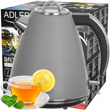 Adler AD 1343 - Stalen waterkoker - 1.5 liter - Strix - Grijs