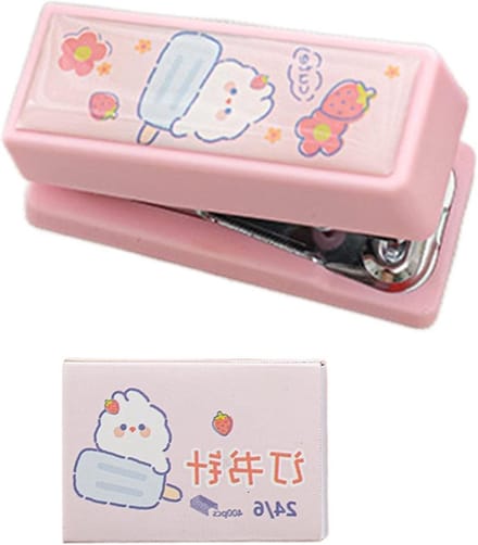 Mini Stapler - Boekbindmachine - Papier Binden - Schattig Konijn Patroon - 13.7 x 9.5 x 2.5 cm - Roze
