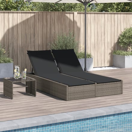 vidaXL - Ligbed - 2-persoons - met - kussens - poly - rattan - grijs