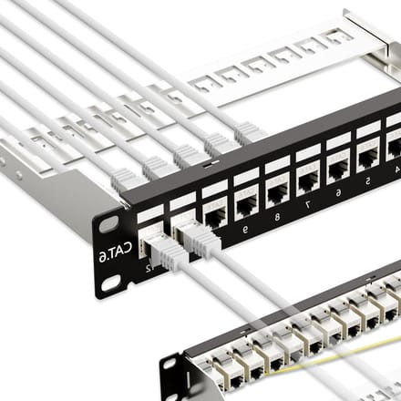 iwillink 10Gbps Patch Panel 12 Port, RJ45 via Coupling Cat6 Patch Panel STP Shielded with Rear Bar, 10'' Wall Mount or Rack Mount, Compatible with Cat5, Cat5e, Cat6 Cabling