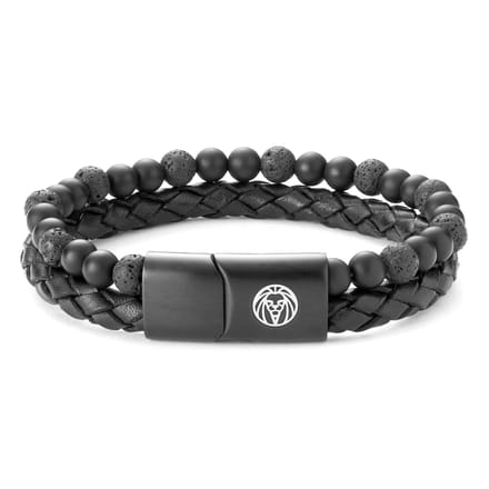 Icon | Armband van Zwarte Lavasteen & Leer
