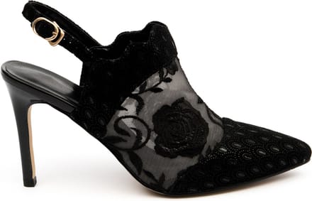 Zerba - Dames Pumps - Maat 41 - Zwart Leer Textiel - Macerone