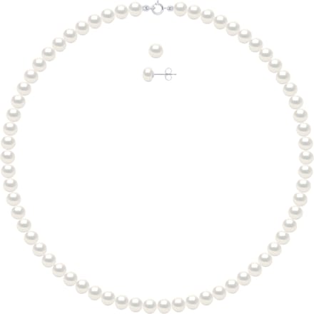 Set bestaande uit: Ketting van echte gekweekte zoetwaterparels semi rond 6-7 mm