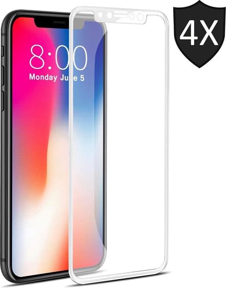 4x Screenprotector geschikt voor Apple iPhone Xs / X | Full Screen Cover Volledig Beeld | Tempered Glass Wit - van iCall