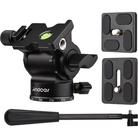 Andoer Compact Camera Video Fluid Head Pan Tilt Statiefkop Panorama Balhoofd Statiefbevestiging Aluminium zwart