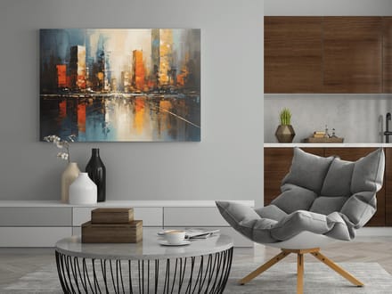 Canvas Schilderij - Abstract - Stad - Wanddecoratie - 90x60x2 cm