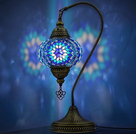 Mozaiek Lamp - handgemaakte tafellamp - 1 stuk - blauw en messing basis