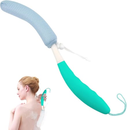 Exfoliërende Doucheborstel voor een Gladde Huid – Handige Gebogen Terug Scrub Borstel met Lang Handvat