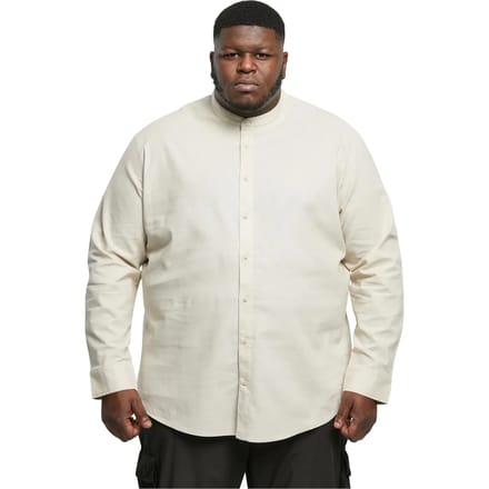 Urban Classics - Cotton Linen Stand Up Collar Overhemd - L - Groen