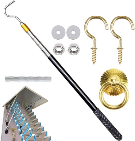 Ladder Pull Down System - Loft Pull Hook Set - Attic Access - Extendable 56-164cm - 10W mm