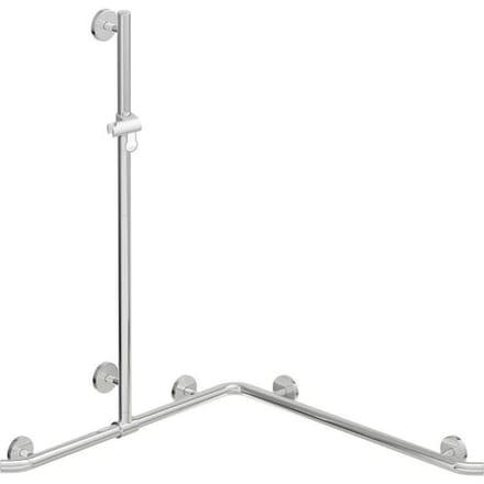 HEWI Warm Touch shower handrail with sliding shower rail, corner mounting, 125 x 76.2 cm 950.35.32051