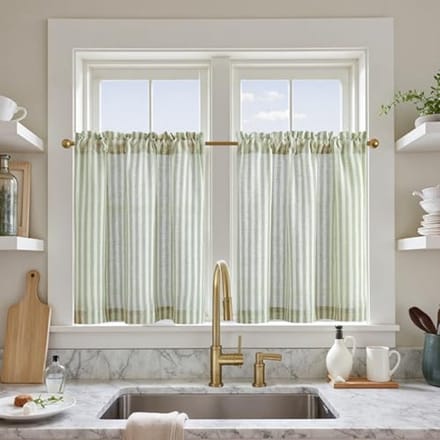 Set van 2 Modern Linnen Look Gestreepte Gordijnen voor Keuken