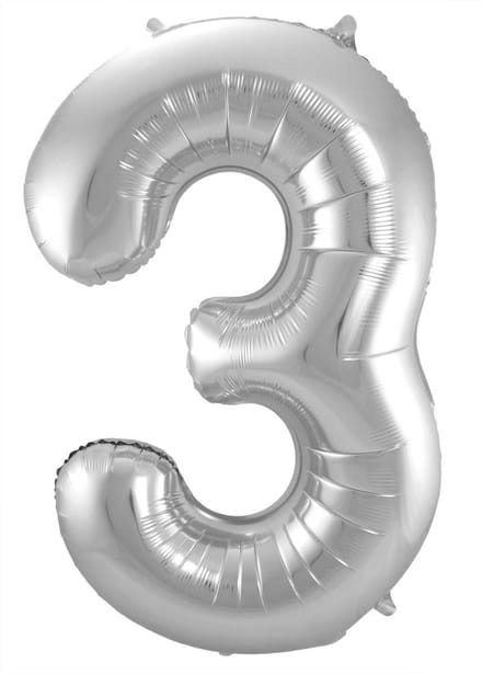 Folieballon 3 jaar - Zilver - 86 cm