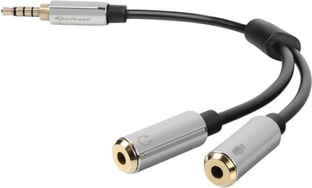 Sharkoon 0.12m, 3.5mm/2x3.5mm audio kabel 0,12 meter Zwart, Zilver